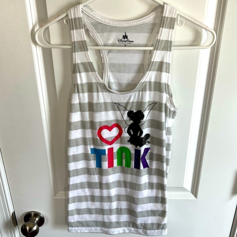 𝅺Disney Parks Tinkerbell Racerback Striped Tank Top, Size Small